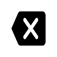 Obraz premium Black rectangle with rounded corners and a left arrow shape containing a white x symbol in the center