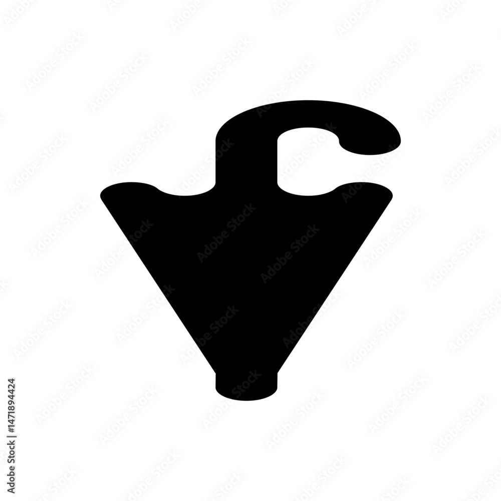 Poster illustration of a solid black umbrella with a curved handle on a white background in simple vector s