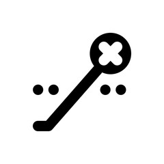 Illustration of a black magnifying glass with an x inside the lens and two pairs of dots nearby