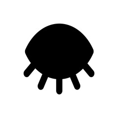 An abstract depiction of a closed eye with stylized eyelashes in solid black color on a white background