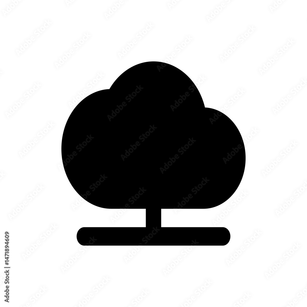Poster illustration of a stylized black cloud connected to a horizontal bar representing data storage and n