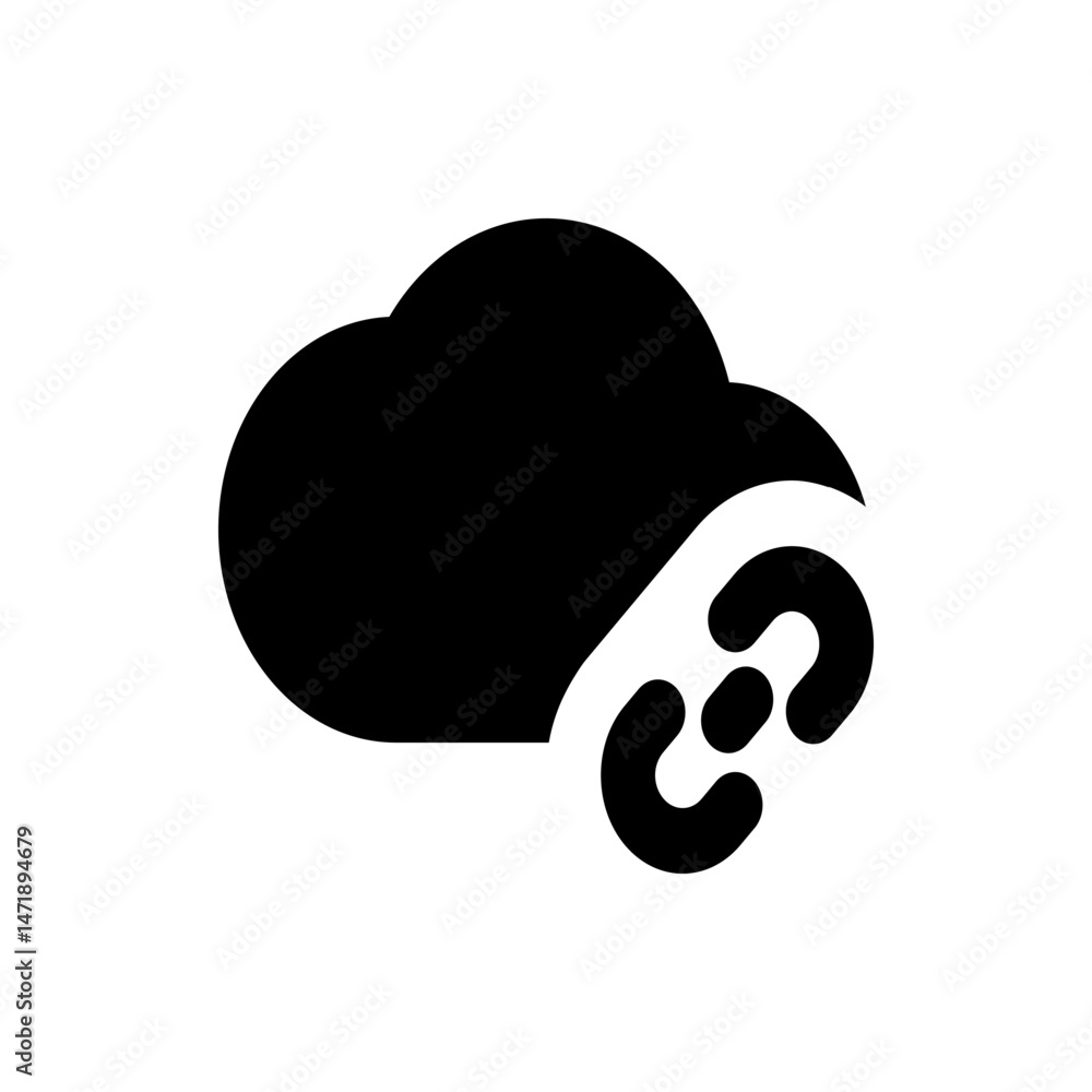Poster black cloud icon with a chain link overlay representing cloud storage and connectivity features onli