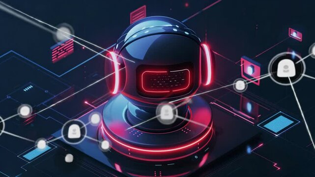 Front view of an icon design,user guide,ai voice,minimalistic,isometric 3d, transparent technology sense, Generative AI Videos.