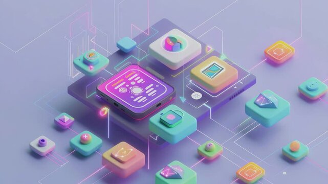 Front view of an icon design,user guide,ai voice,minimalistic,isometric 3d, transparent technology sense, Generative AI Videos.