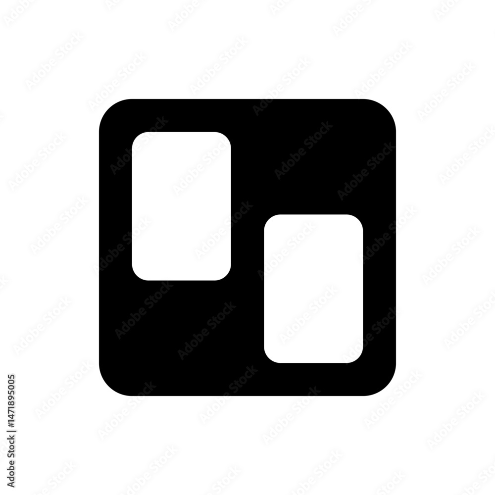 Poster black square with rounded corners containing two white rectangles of different sizes and positions i
