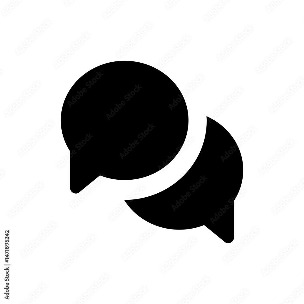 Poster two overlapping black speech bubbles suggesting conversation communication or messaging icon design 