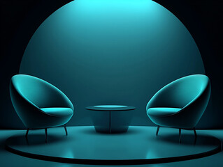 Teal Lounge Chairs  Modern Minimalist Interior Design  Conversation Area