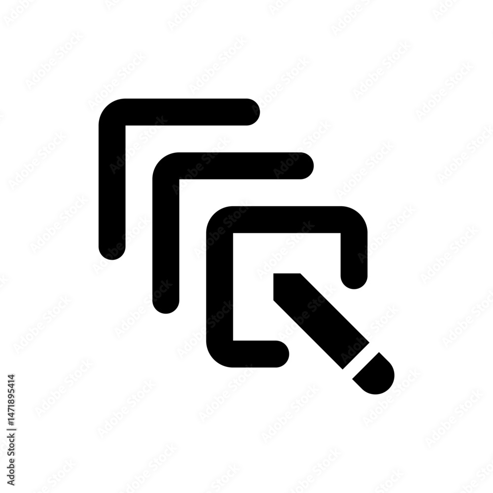 Poster black outlined overlapping square shapes with rounded corners and a diagonal arrow pointing outward 