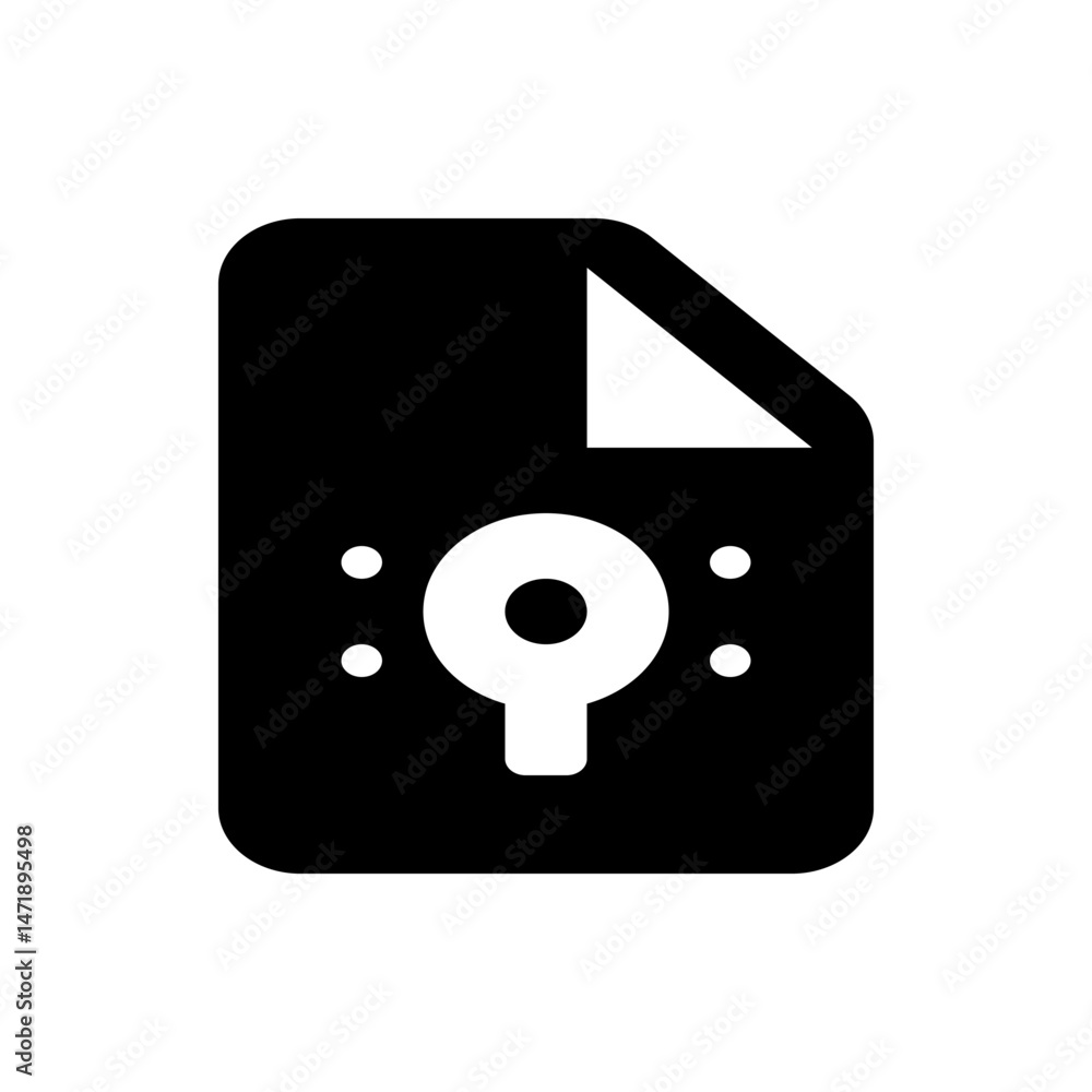 Poster black file icon with a folded corner and a white keyhole symbol centered on the file image shown her