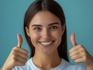 Happy Woman Showing Thumbs Up  Positive Feedback  Approval  Success  Excellent  Good Job G