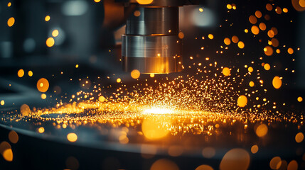 Industrial Metal Cutting Sparks  Manufacturing Process  Hot Metal
