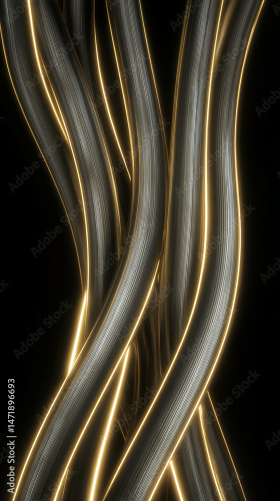 Poster Abstract image of interwoven silver and gold textured lines creating a dynamic, elegant design suitable for a luxury or technology background