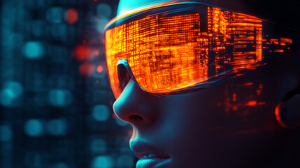 Futuristic Woman with Digital Glasses  Neon Lights  Cyberpunk Style