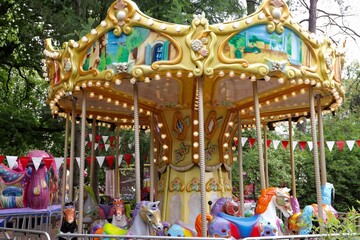 carousel, bright children's carousel, amusement park