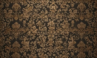 Opulent vintage damask, floral scrolls & geometric lattice, textured surface, emboss, design
