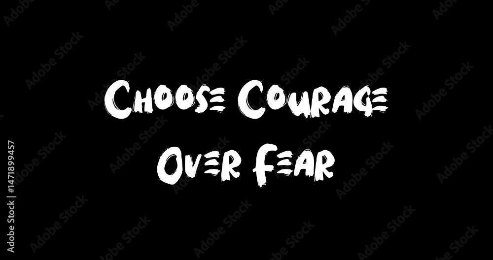Poster choose courage over fear. bold text typography quotation grunge transition animation effect on black