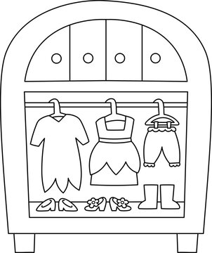 black and white wardrobe with clothes clip art preview