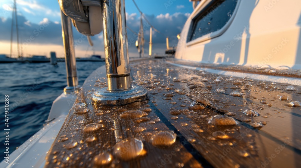 Poster the boat is wet and has a shiny surface