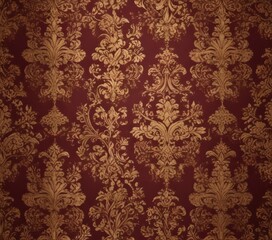 Intricate gold damask pattern on deep burgundy background  Elegant, vintage, luxury, wallpaper, seamless ,  vine,  classic