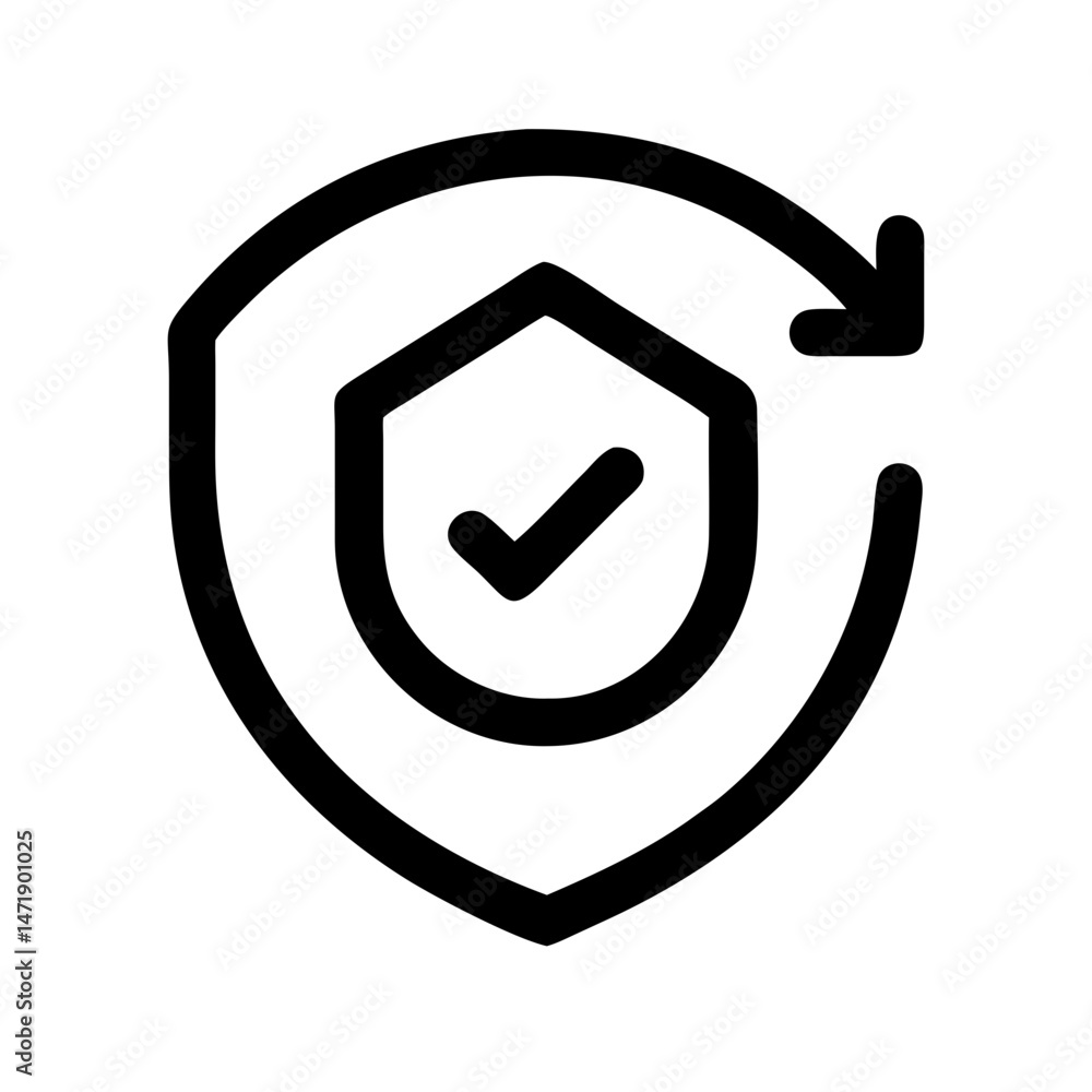 Aufkleber black outline icon of a shield with a checkmark inside, symbolizing security and approval. suitable 