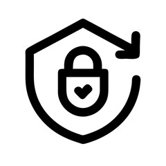 Black outline icon of a padlock with a checkmark inside a shield with a looping arrow, representing enhanced security. Suitable for cybersecurity and data protection blogs.