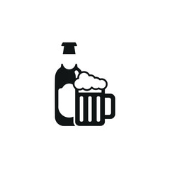 Beer bottle and glass icon. Simple Beer bottle and glass icon for social media, app and web design. Vector illustration.