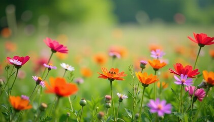 Fototapeta premium Wildflowers blooming in a meadow, vibrant colors, natural beauty , plant, summer, sunlight