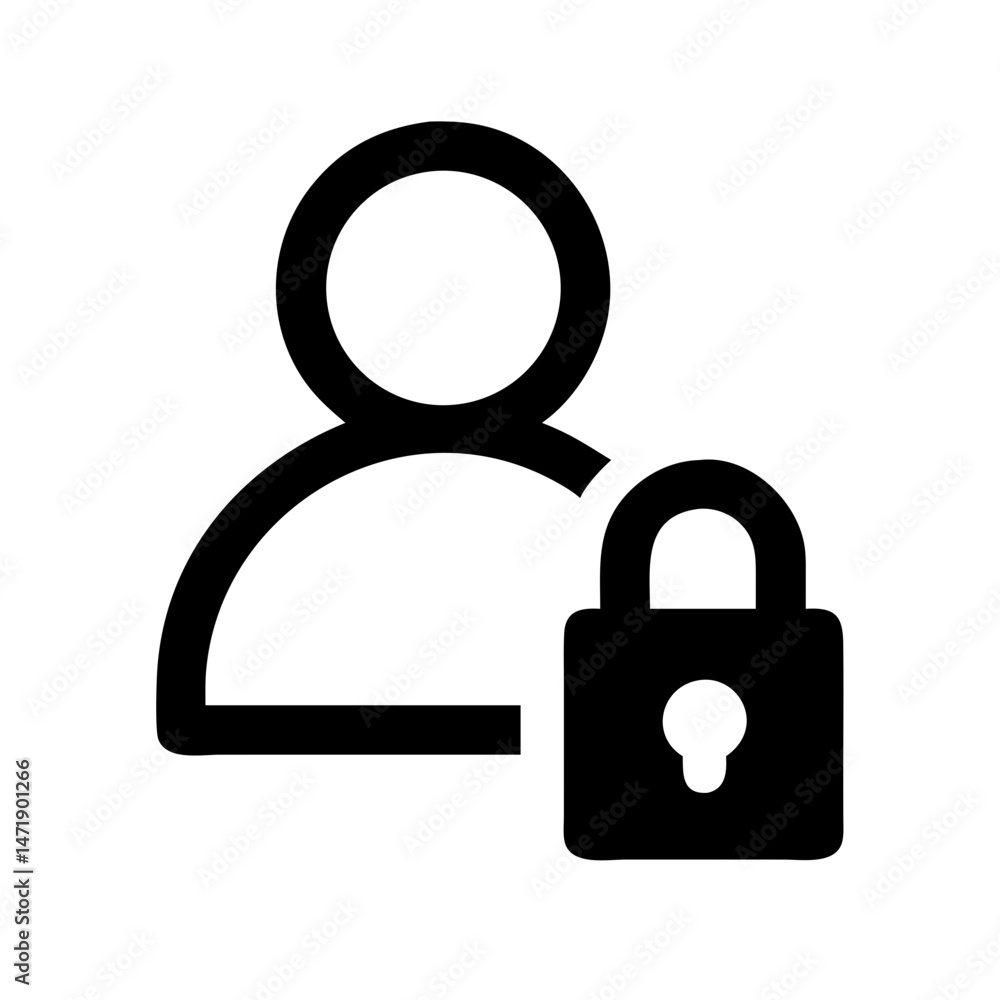 Aufkleber minimalist black line icon of a user profile with a padlock, on a white background. for user account