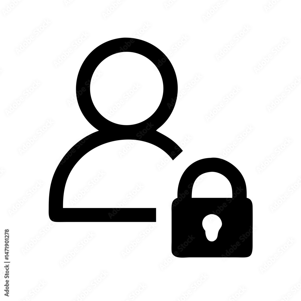Aufkleber minimalist black line icon of a user profile with a padlock, on a white background. for user account