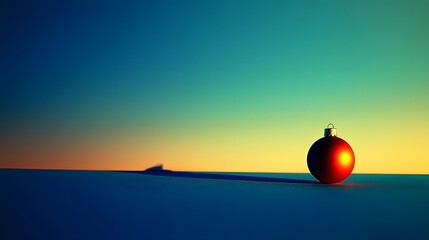 Single Red Christmas Ornament Sunset Minimalist Background
