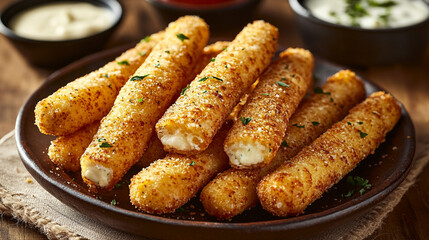 Crispy Fried Cheese Sticks Appetizer Food Plate