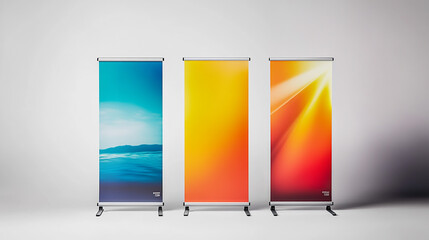 Three Retractable Banner Stands  Colorful Designs  Trade Show Displays  Advertising  Marke