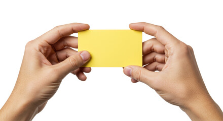 Isolated Hands Holding Yellow Card