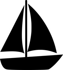 Simple black silhouette of a sailboat.