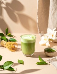 Iced matcha on a neutral background