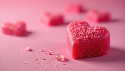 Obraz premium Close-up of a heart-shaped sweet candy, vibrant red and pink hues , treat, red, glossy