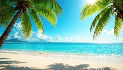 A celebratory tropical beach scene, perfect for vacation promotions , turquoise, winning