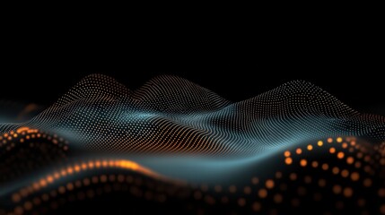 Abstract Background with Glowing Orange and Blue Dots Forming Waves in a Dark Space with a Modern Futuristic Design and Digital Visual Elements