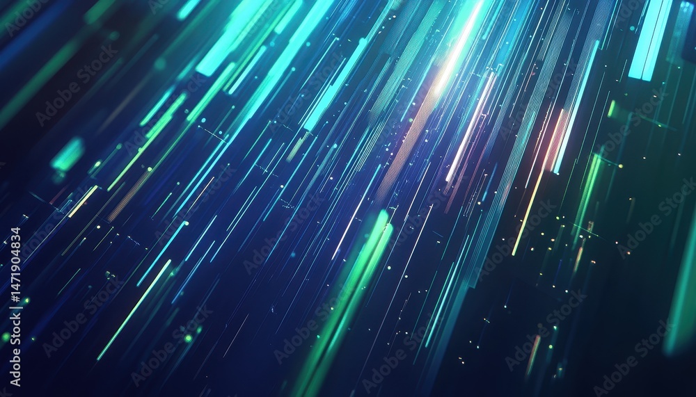 Poster Abstract Blue Data Stream Background with Geometric Light Lines High Tech Futuristic Design Displaying Digital Information and Network Connection for Modern Communication