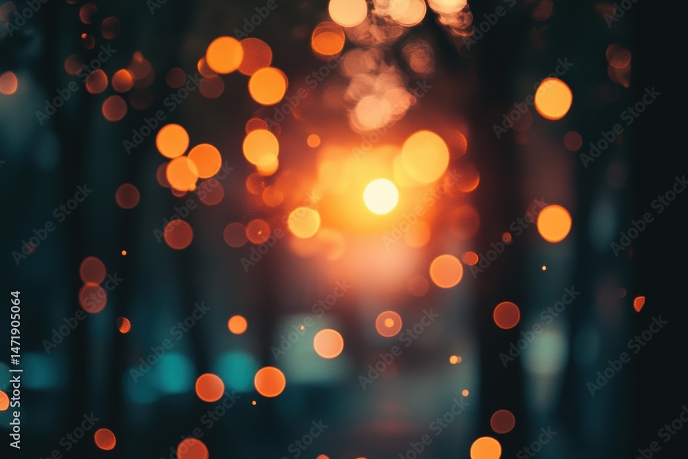 Poster abstract bokeh lights background with orange and blue hues in dark setting festive glowing and defoc