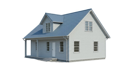 Isolated White House with Blue Roof