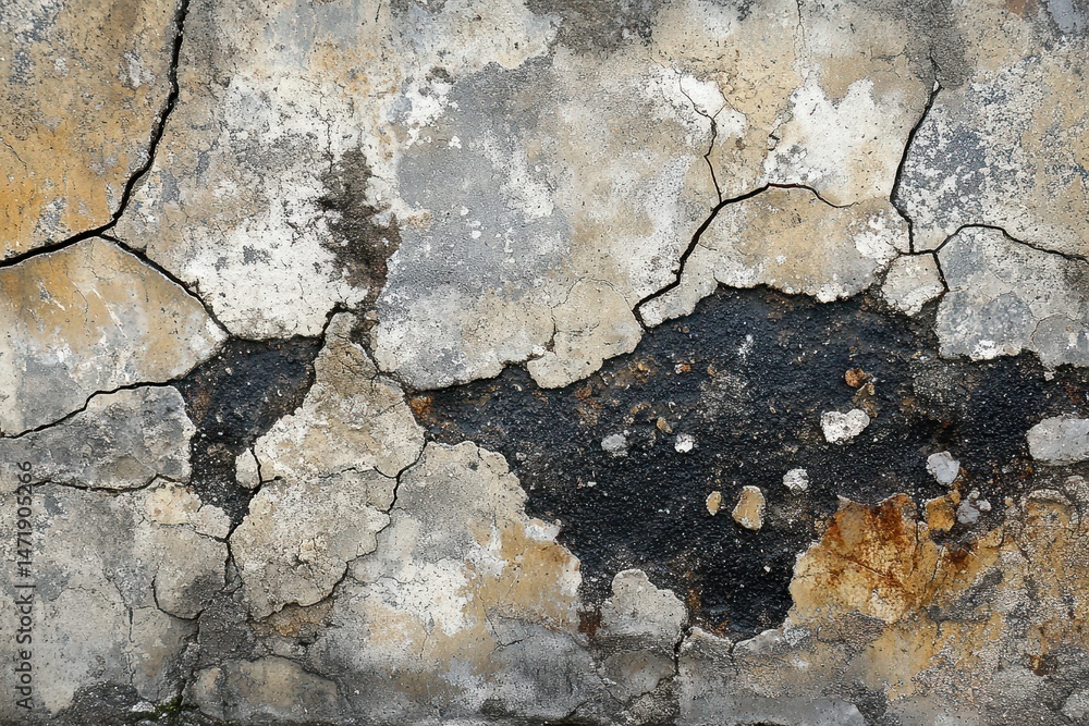 Poster abstract crack surface texture in grunge style aged gray concrete wall with weathered material damag
