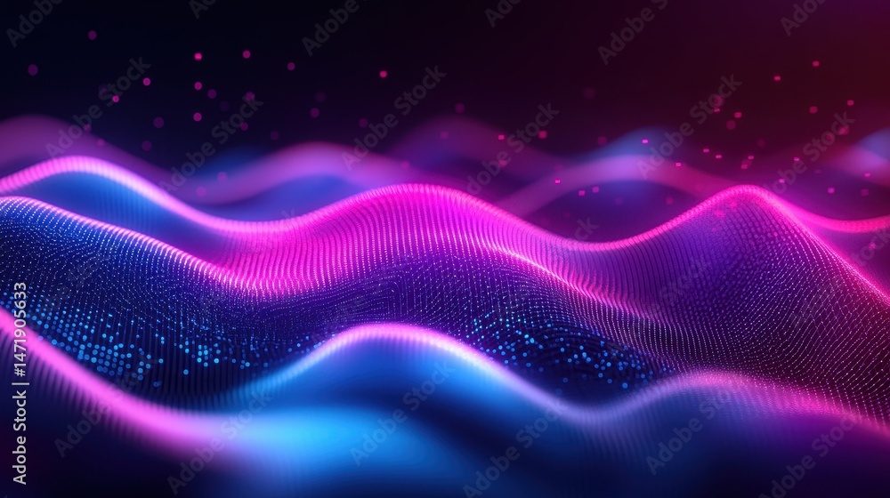 Aufkleber abstract digital wave background with blue and pink light technology network glowing in dark cyberpu
