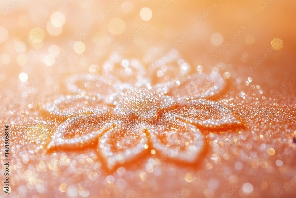 Poster abstract glittery flower on blurred orange background in macro shot with bokeh effect for festive an