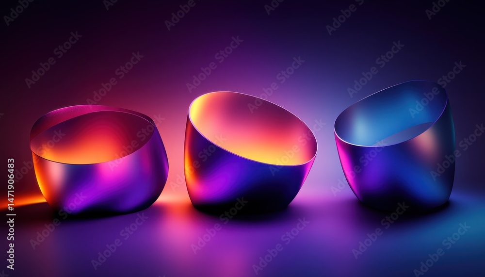 Aufkleber Abstract Metallic Cylinders With Gradient Lighting Design In Studio Shot With Smooth Surface Reflection and Colorful Art Composition