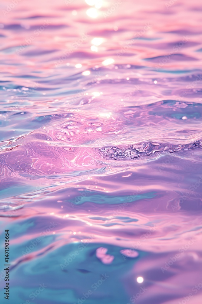 Poster abstract ocean water with pink and blue hue and reflective surface with sparkling highlights and gen