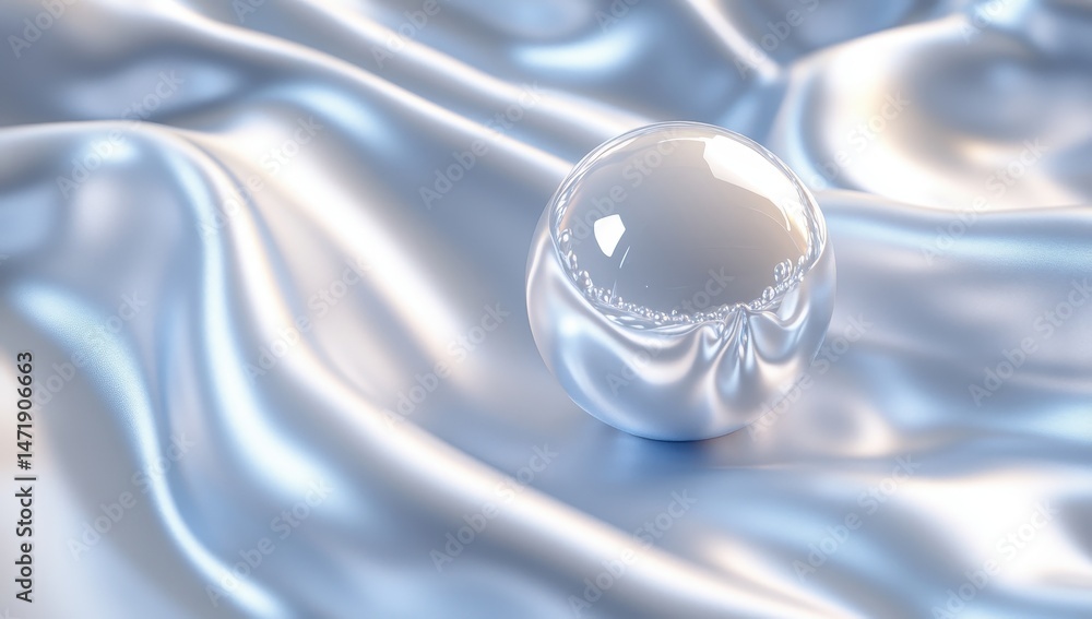 Poster abstract pearl sphere on smooth white silk fabric texture background with soft lighting and elegant 