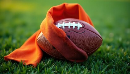 Obraz premium A brightly colored scarf shaped like a football, ready for game day , woven, touchdown