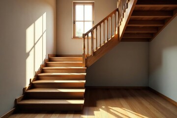 Rustic wooden staircase ascending, natural light Perfect for home improvement, architecture, design , wooden, wood