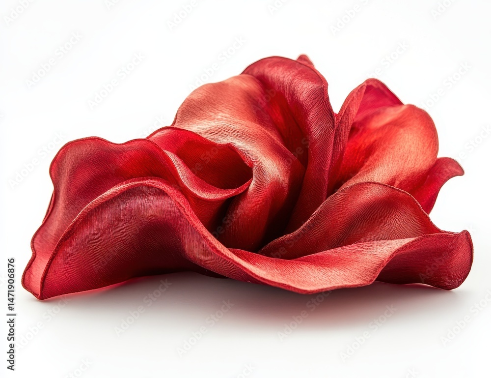 Aufkleber abstract red fabric flower sculpture on white background silk petals and intricate folds creates a l